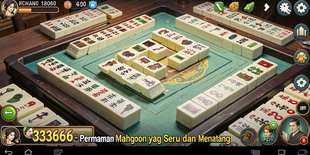Screenshot gameplay Mahjong dari 333666 yang menampilkan ubin dan tantangan.