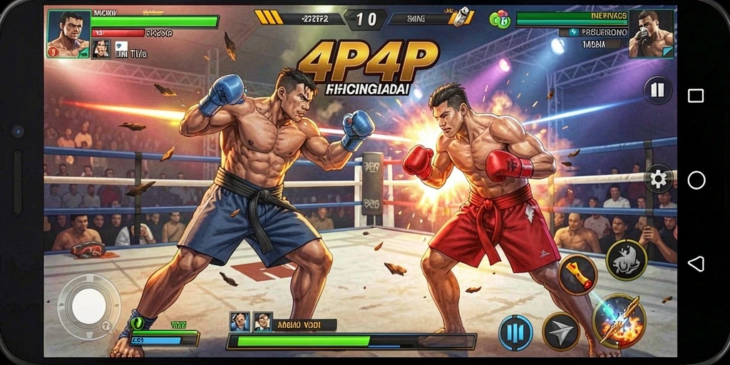 Screenshot 4P4P menampilkan aksi pertarungan karakter yang mendebarkan.
