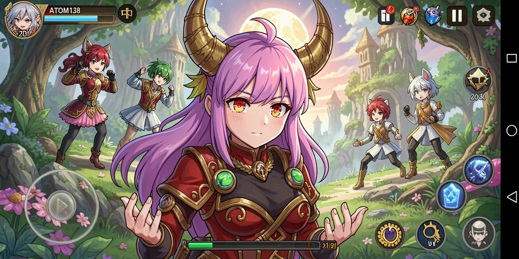Tampilan gameplay seru di ATOM138 dengan karakter anime yang memukau.