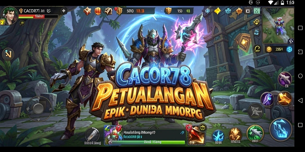 Screenshot utama CACOR78 menampilkan pertarungan epik dalam dunia MMORPG.