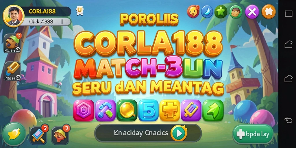 Tampilan gameplay <strong>CORLA188</strong> yang penuh warna dalam aksi Match-3.