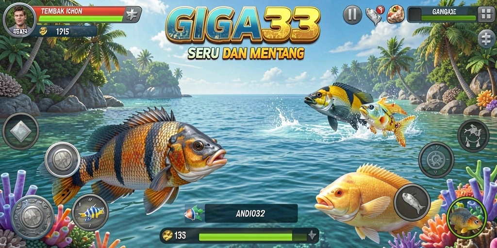 Gameplay seru GIGA33 dengan menembak ikan di lautan.