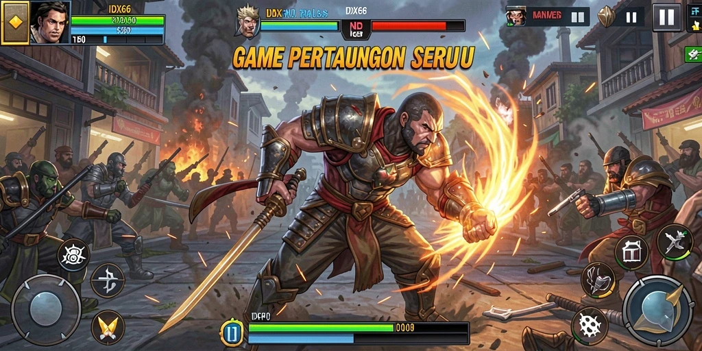 Screenshot gameplay IDX66 menampilkan pertarungan epik dengan karakter yang unik.