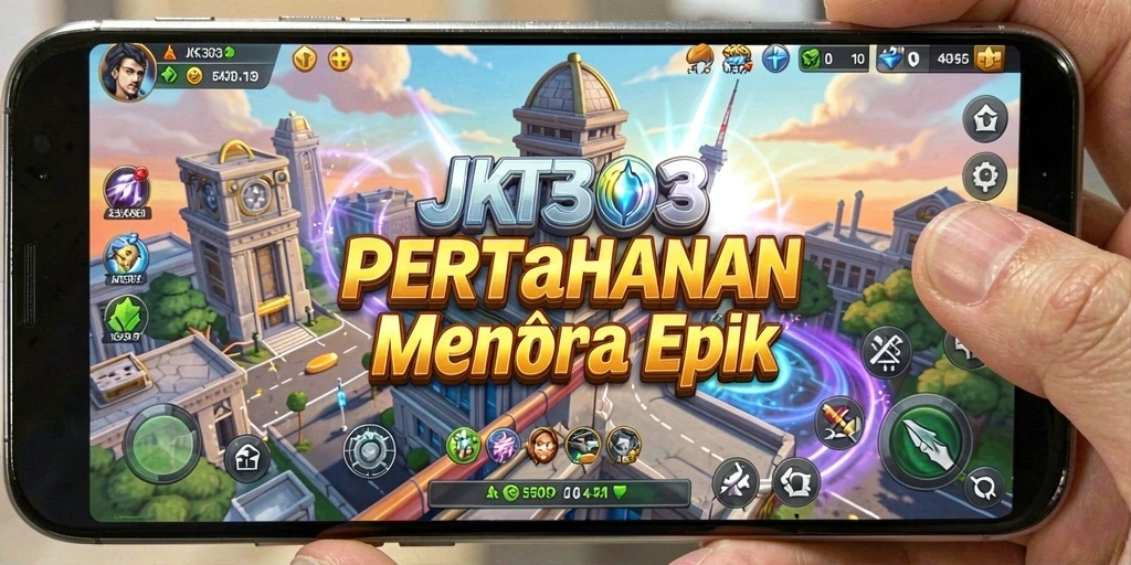 Tangkapan layar menunjukkan aksi gameplay Tower Defense yang seru di JKT303.