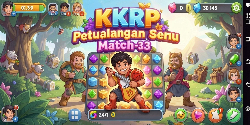 Tampilan screenshot KKRP menampilkan gameplay Match-3 yang seru dan penuh warna.