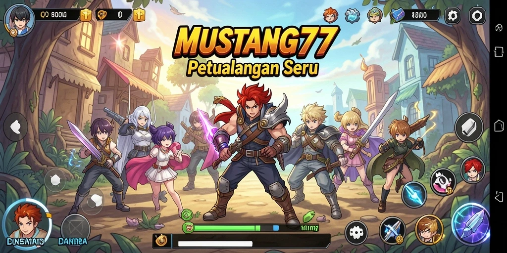 Screenshot yang menampilkan karakter dan aksi seru dalam <strong>MUSTANG77</strong>.