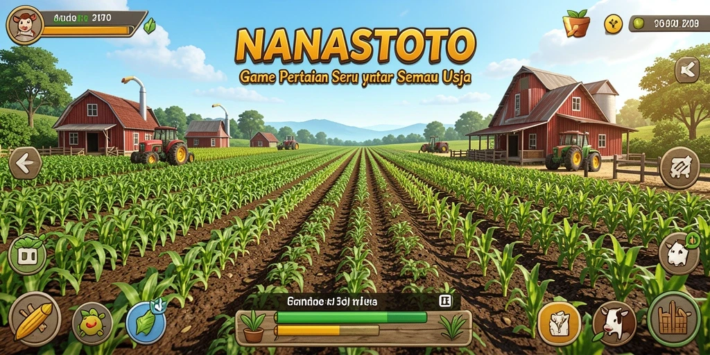 Tangkapan layar utama NANASTOTO menampilkan petualangan seru bertani.