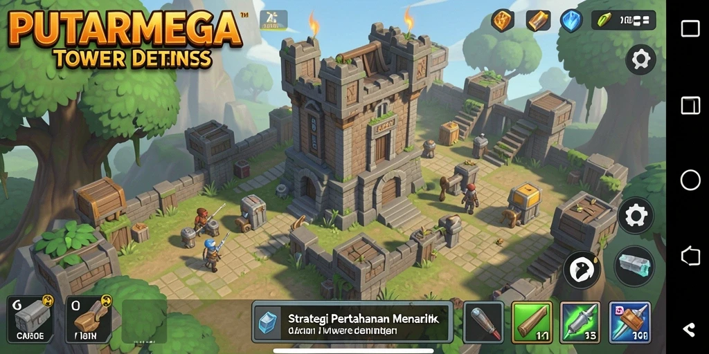 Screenshot menampilkan gameplay menegangkan dari PUTARMEGA Tower Defense.