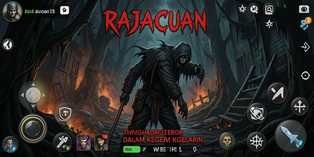 Tampilan gameplay RAJACUAN yang menyeramkan dan penuh ketegangan.
