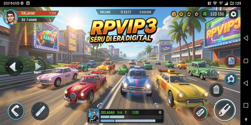 Screenshot gameplay RPVIP3 menampilkan aksi balapan yang mendebarkan.