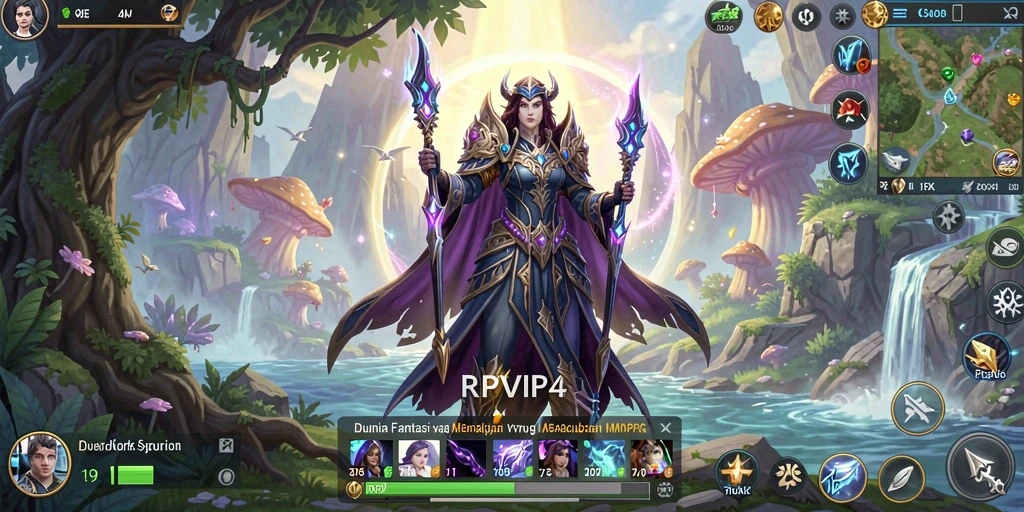 Screenshot gameplay RPVIP4 menampilkan pertarungan seru di dunia fantasi.