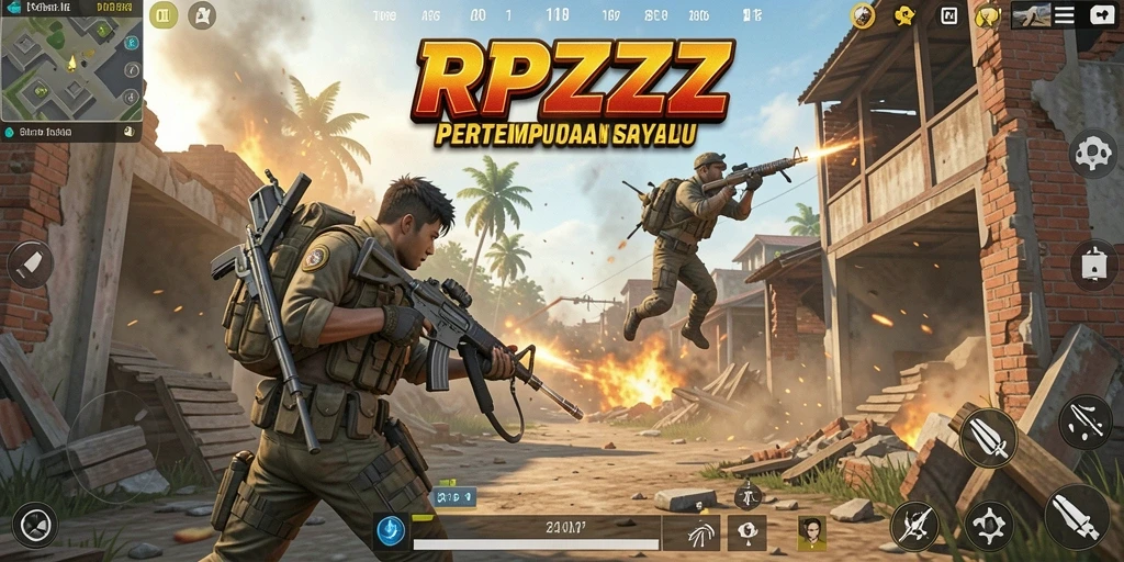 Screenshot utama RPZZZ menampilkan aksi pertempuran intens di Battle Royale.