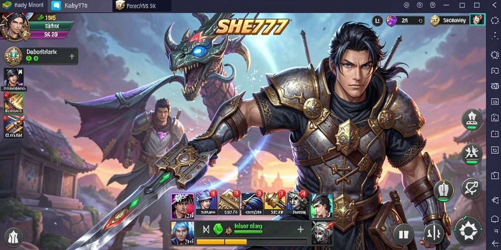 Tampilan screenshot utama SHE777 menunjukkan aksi seru gameplay SLG.