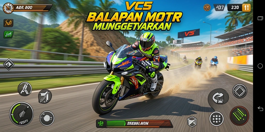 Gameplay VC5 yang mendebarkan dengan aksi balapan motor yang cepat.