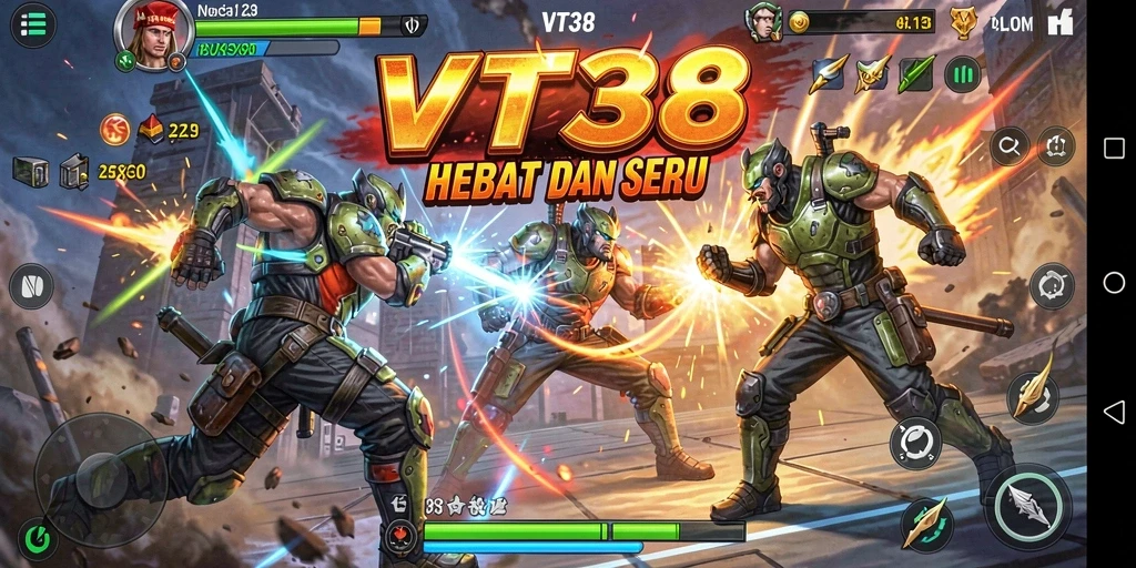 Tampilan gameplay menegangkan dalam pertarungan VT38.